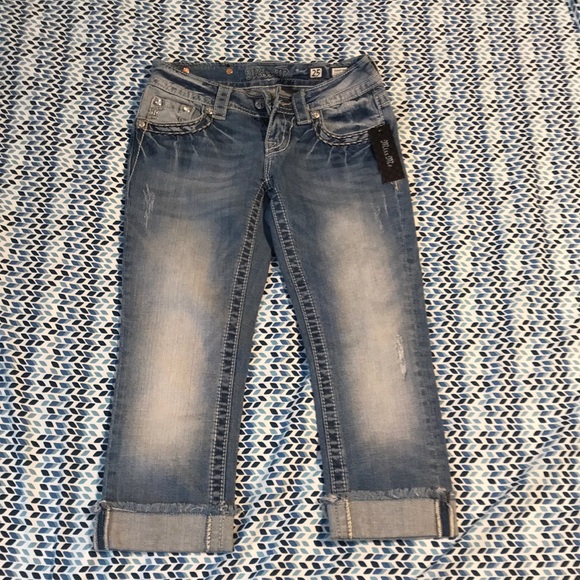 Miss Me Denim - Miss Me Signature Cuffed Capri LT BLUE Inseam 20”